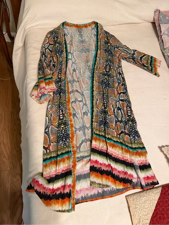 Anthropologie Other - Anthropologie Multicolor Snake-Print Open Cardigan with Teal Trim
